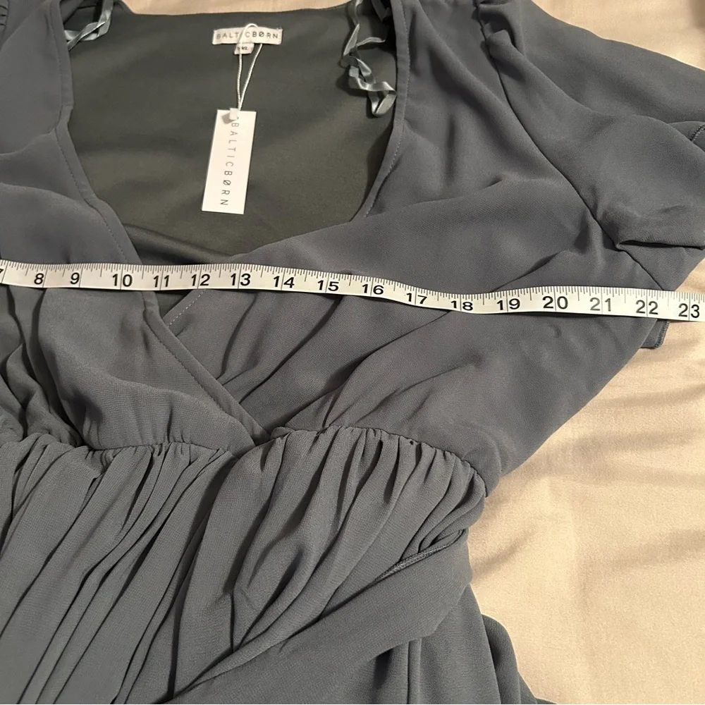 Baltic Born Kristina Dusty Blue Flowy Wrap Tie Slit Maxi Dress Womens Size 1XL - Picture 10 of 11